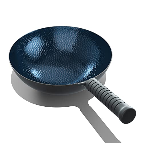 Lepayu Cast Iron Skillets,12.6 Inch Non-Stick Chinese Woks Traditional Round Bottom Wok No Coating Iron Wok Pure Hand Hammered Wok #TOP6