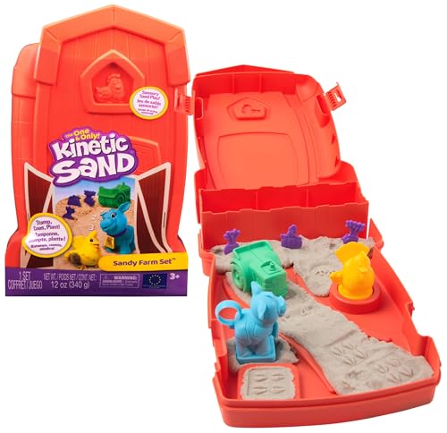 Kinetic Sand Sandy Farm Set with 340g Play Sand 6 Tools and Moulds Reusable Barn Storage Case Toddler Toys Kids Toys for Girls and Boys Aged 3 and up