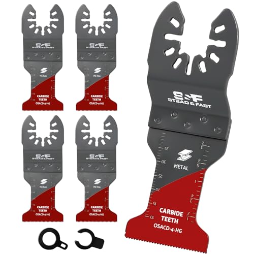 Image of S&F STEAD & FAST Oscillating Tool Blade Carbide, Multitool Blades Industrial-Strength, Universal Fit for Quick Release, Oscillating Saw Blades for Hard Metal, Nails, Screws, Bolts, 4-Pack