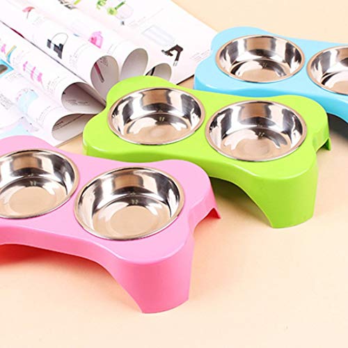 Plastic roestvrij staal twee-in-een antislip hond kom dubbele kom huisdier plastic kom hond voedsel kom kattenbak… - Image 5