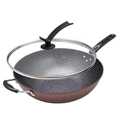 Wok de hierro fundido con tapa, fondo plano 30 cm miniatura 1