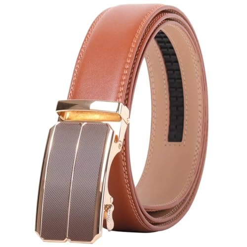 Men's Solid Color Alloy Automatic Buckle Belt Leather leather Brown 3.5 Cm Belt