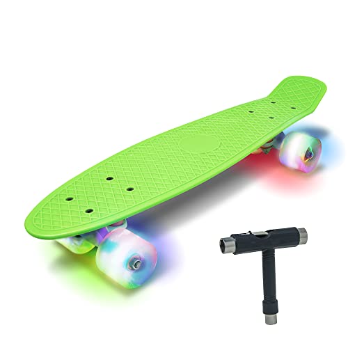 PHNHOLUN Skateboard Cruiser Complete Skateboards: 22 inch Mini Plastic Skate Board with LED Light up Wheels for Kids Boys Girls Teens Youths Adults Beginners (11)