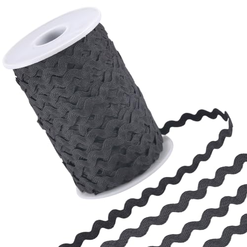 GORGECRAFT 50m x 5mm RIC Rac Trim Ribbon Black Wave Bending Fringe Trim Woven Braided Webbing Edge Lace for DIY Sewing Crafts Dress Clothes Embellishment Wedding Party Gift Wrapping Bows Decor