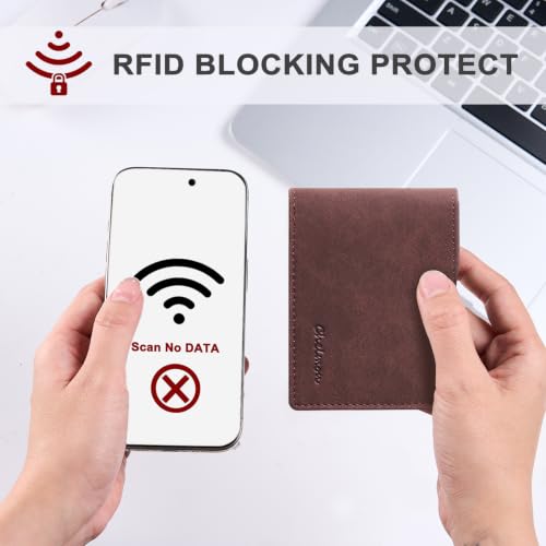Image of Chelmon Slim Wallet for Men ID Window with RFID Blocking Front Pocket Bifold Minimalist Bussiness Card Holder Gift for Men, Vintage Brown
