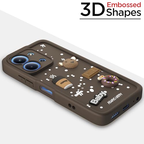 Image of Pikkme Back Cover for Redmi 15c 5G | 3D Bear Silicone Cute & Fun Coffee Cartoon | Full Body Protection Bumper Case (Brown)
