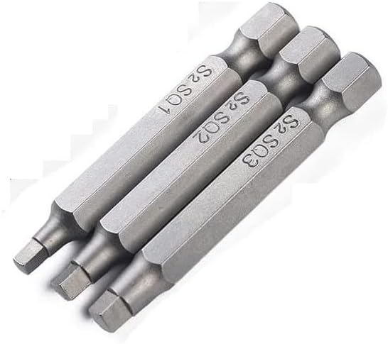 Fixinus 3 Pieces Square Screwdriver Bits, 1/4 inch Hex Shank S2 Steel Square SQ1 SQ2 SQ3 Drill Bits Magnetic Screwdriver Bit Set, 50mm Length