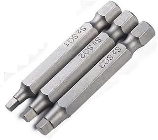Fixinus 3 Pieces Square Screwdriver Bits, 1/4 inch Hex Shank S2 Steel Square SQ1 SQ2 SQ3 Drill Bits Magnetic Screwdriver Bit Set, 50mm Length