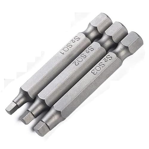 Fixinus Ensemble de embouts de tournevis carré, 1/4 pouce d'arbre hexagonal, tournevis carré, acier S2 SQ1 SQ2 SQ3, tournevis magnétique - 50 mm de longueur