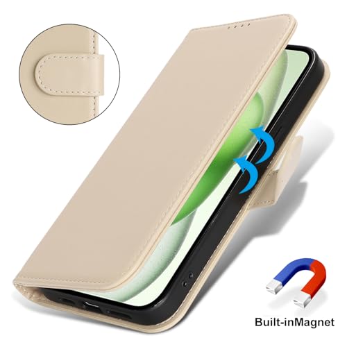 Image of for iPhone 15 Plus Case Wallet with Card Holder,for iPhone 14 Plus Wallet Case for Women Men,PU Leather Shockproof Magnetic Buckle Stand Flip Phone Case-Beige