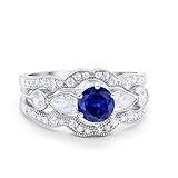 Blue Apple Co. Three Piece Bridal Set Art Deco Wedding Engagement Promise Ring Band Round Cubic Zirconia 925 Sterling Silver