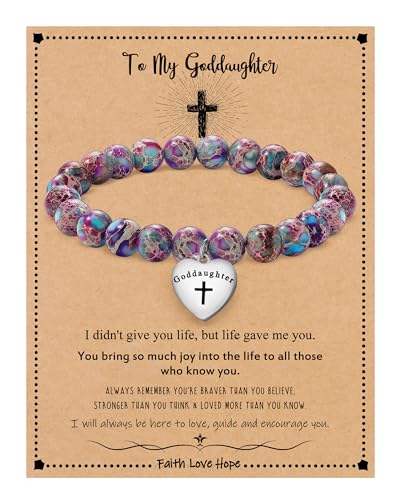 Image of Cross Bracelets for Women, Christian Gifts for Women Stocking Stuffers for Teens Cross Bracelet Imperial Nature Stone Bead Bracelet Confirmation Baptism Gift for Teen Girls Christmas Religious Gift Cathlic Faith Jewelry