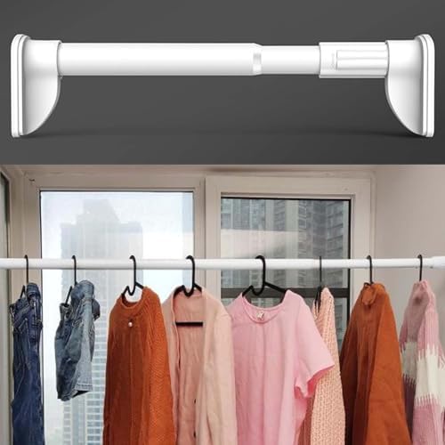 Adjustable No Drill Wardrobe Rail & Valet Rod - Metal Clothes Bar for Bathroom, Laundry Room, Cloakrooms - Garment Organizer