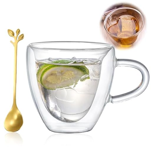 Juego de tazas de café de doble pared, 180 ml, vasos de té con asa y cuchara, tazas de café expreso de corazón, regalo para mujeres, día de la madre, cumpleaños, boda, día de San Valentín (1) | Ya disponible en tu tienda friki favorita! En mundofriki.es!