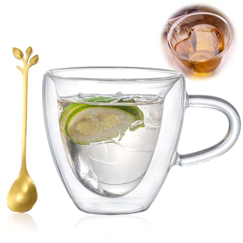 Juego de tazas de café de doble pared, 180 ml, vasos de té con asa y cuchara, tazas de café expreso de corazón, regalo para mujeres, día de la madre, cumpleaños, boda, día de San Valentín (1)