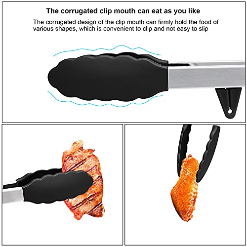 4in1 Stainless Steel Kitchen Food Tongs Set for Cooking with BPA Free Silicone Tips, Toaster Steak Pie Pizza Pasta Spaghetti Noodles Salad Fruit Vegetable Grill BBQ Buffet Clamp Serving Tools Gadgets - Image 5
