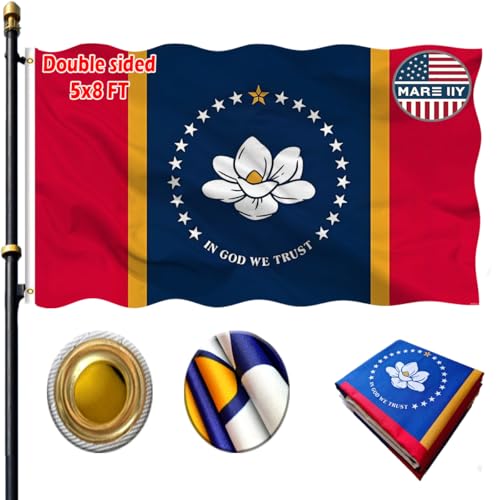 VOLTA Double Sided Mississippi State Flag 5x8ft, Outdoor Heavy Duty 3-Ply Durable Polyester Mississippi State Flag with Canvas Header/Brass Grommets for Indoor and Outdoor Decoration by Volta - Used condition - US$18.84