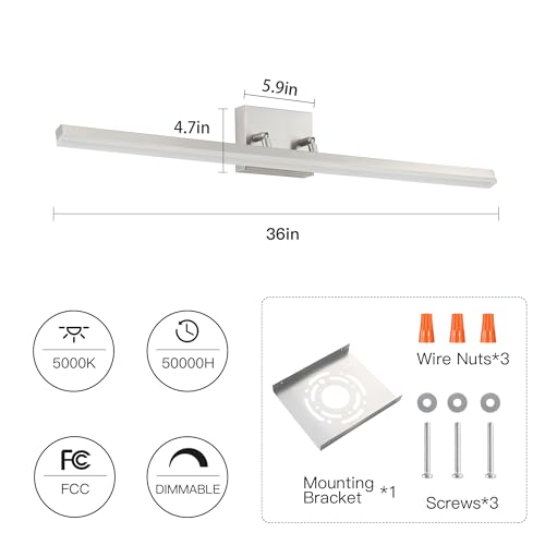 SOGOTING 36in LED Vanity Light, Modern Brushed Nickel Adjustable Bathroom Light Fixture Over Mirror, Dimmable Light Bar 5000K Cool White by SOGOTING - Used condition - Image 9