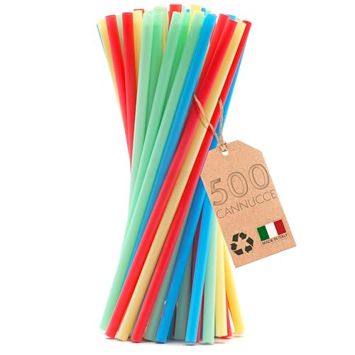 500 Cannucce colorate in Cellulosa di Legno - lunghe 21 cm x 7 mm - Cannucce in bio legno, adatte per cocktail, bar e catering. Resistenti fino a 40 gradi