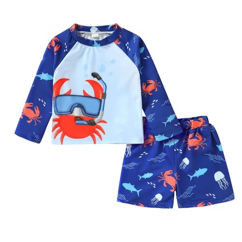 Image of Happy Town Toddler Boys Swimsuits Rashguard Sets Long Sleeve Swim Shirt Trunk Bathing Suits Swimwear Summer Outfits Clothes