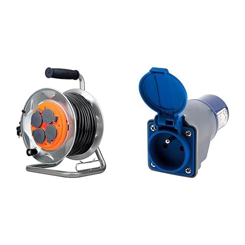 Enrouleur de chantier 4 prises 16A Zenitech étanche IP44 câble épais 3G2,5 adaptateur CEE17