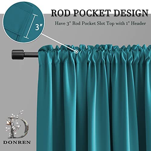 Image of DONREN 90 Inch Curtains Blackout Thermal Insulated Rod Pocket Curtain Panels for Living Room (42 W x 54 L,2 Panels,Teal)