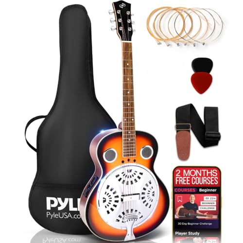 Pyle Resophonic Acoustic-Electric Guitar - 6-String Sunburst with Built-in Preamp