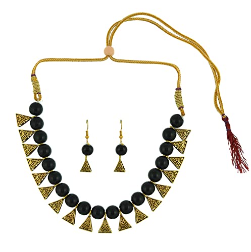 Handicraft Kottage Gold Plated Necklace Set for Women & Girls (HK-Black triangle-2021) (B09L86KQGR) Amazon Price History, Amazon Price Tracker