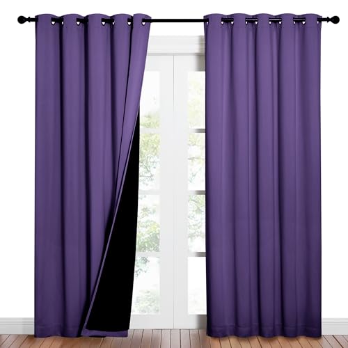 Image of NICETOWN Lilac Purple Full Shade Curtain Panels, Pair of Energy Smart & Noise Blocking Out Blackout Drapes for Dining Room Window, Thermal Insulated Guest Room Lined Window Dressing, 62 x 84 inch