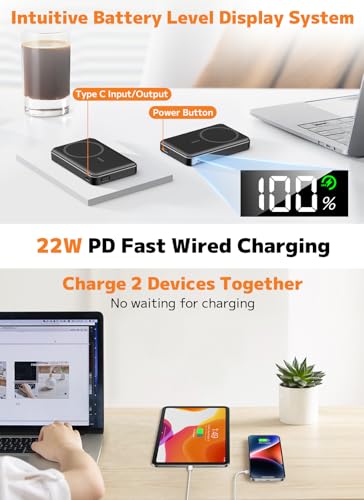 for Magsafe Portable Charger,10000mAh Power Bank with Type-C 20W PD Fast Charging, Lightweight and Slim, LED Display for Magsafe Battery Pack for iPhone 17/16/15/14 All Series, Black - Image 6