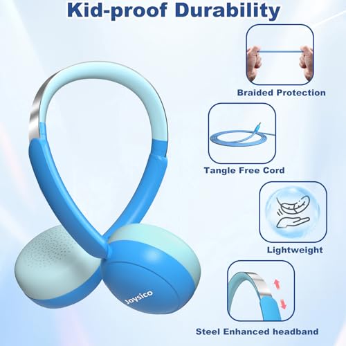 Kids Headphones with Cord and Mic for School Class Airplane Travel, Blue by Joysico - Used condition - Image 7