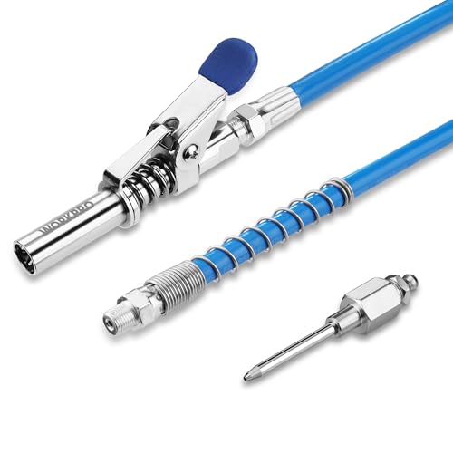 WORKPRO Grease Gun Coupler Set, Quick Release Grease Gun Coupler with Grease Gun Needle Tip and 12” Grease Gun Hose, 10000PSI Strong Lock onto Zerk Compatible with 1/8' NPT Fittings