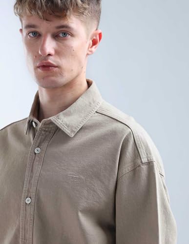 Image of Flying Machine Men's Oversized Fit Shirt | Solid | Long Sleeves | Shirt for Man