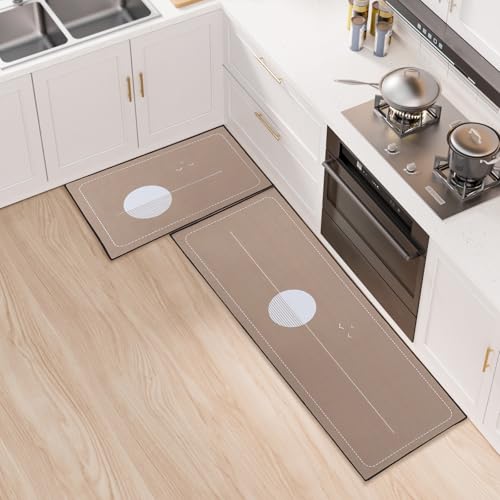 LY4U Set di Tappetini da Cucina Antiscivolo Lavabile, Antiscivolo 2 Pezzi Tappeti da Cucina Runner per la Decorazione Domestica, Ufficio, Lavello, Scrivania in Piedi, 43x75+43x120cm, Cachi