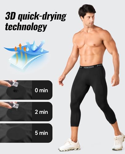 Niksa 3/4 Men's Compression Pants - Athletic Running Capri Tights Quick Dry Basketball Sports Leggings Gym Workout Base Layer4