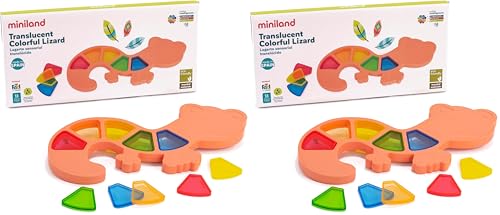 Image of Miniland Feel to Learn Translucent Colorful Lizard for Children from 1 to 2 Years. 10 Translucent Pieces to be Fitted and Experiment The Mixture of Colors. Made in Spain with ECO Material (Pack of 2)