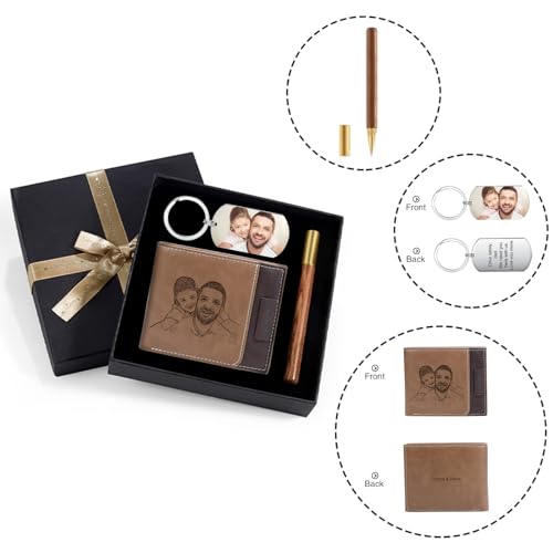 JewelOra Personalized Gifts for Men - Custom Photo Mens Wallet & Keychain Gifts Set for Father's Day - Customized Gift Box for Dad, Husband (Wallet Sets-6)2