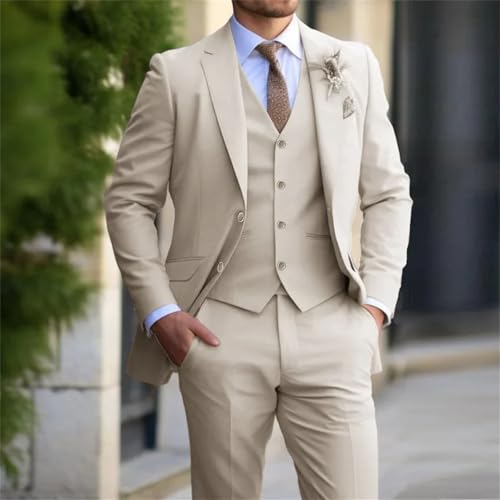 Men's 3-Piece Wedding Suit Set - Single Button Lapel Jacket with Vest & Dress Pants4