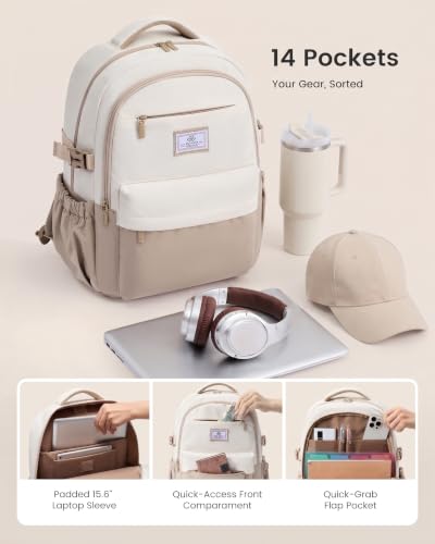 22L LOVEVOOK 15.6" Laptop Backpack w/ Tumbler Buckle (Khaki/Cream) - image 3