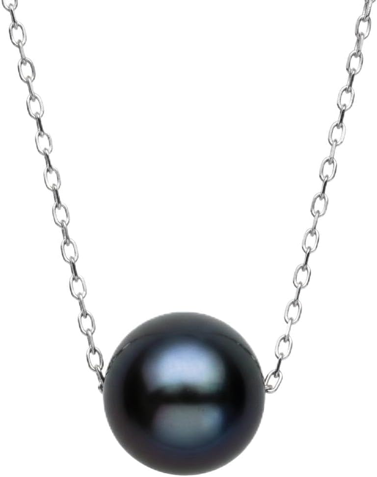 Belacqua AAA Quality Freshwater Cultured Real Pearl Pendant Necklace in 14K White or Yellow Gold, 8.0-9.0mm White, Pink or Black Pearl, 18" Inches Cable Chain, Dainty Jewelry for Women, Gift Box Included