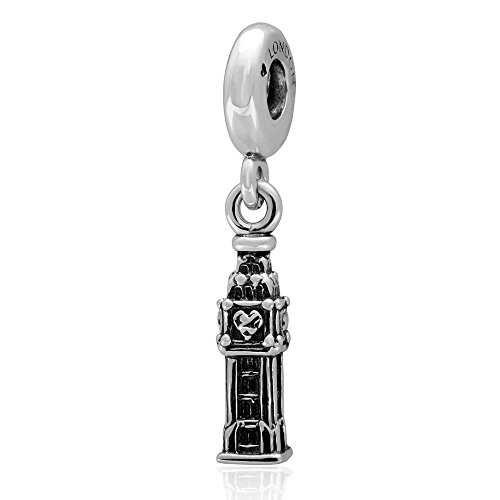 Ciondolo a forma di Big Ben di Londra, in argento Sterling 925, adatto per braccialetti alla moda