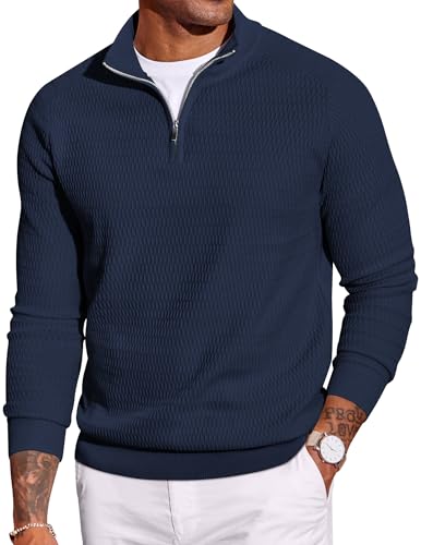 Pull à fermeture éclair quart de tour homme COOFANDY coupe ajustée en tricot texturé élégant