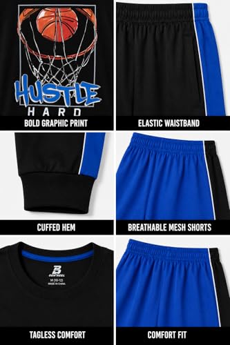 Image of Pro Athlete Boys Pants Set - 3 Piece Active Short Sleeve Graphic Tees Athletic Shorts and Jogger Sweatpants for Boys