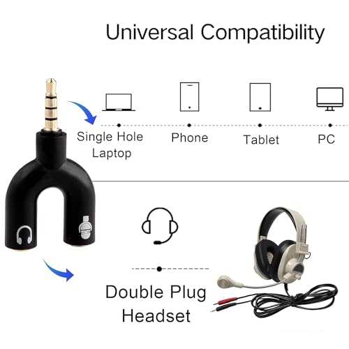 Image of Lynacz Black - 3.5mm Audio Jack to Headphone Microphone Splitter Converter Adaptor Specially Design for Mobile Tablet and Laptop (Only 1 Input for Audio) (BN20)