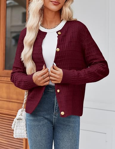 Image of Zeagoo Women's 2026 Cardigan Sweaters Button Down Crew Neck Open Front Long Sleeve Knit Cropped Jackets