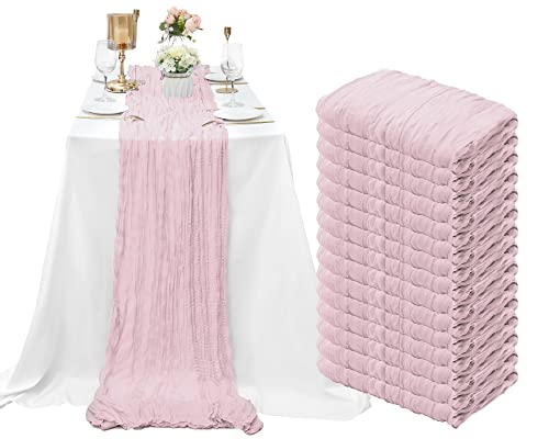 15 Pack Cheesecloth Table Runner 10Ft Gauze Cheese Cloth 35X120 Inch Boho Table Runner Holiday Table Runner Table Cover For Wedding Birthday Party Bridal Shower Boho Table Décor (Light Pink) #TOP2
