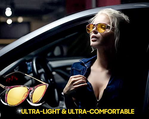 Image of TJUTR Women's Night-Vision Glasses for Driving, Polarized Yellow Lens | Reduce Glare, Nighttime Driving, Rainy Weather, Foggy Conditions, UV Protection