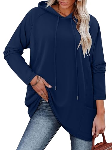 KISSMODA Women Hoodies Dress Long Sweatshirts Dress Raglan Sleeves Oversized Sweatshirts with Pocket 2025 Fall Winter Trendy