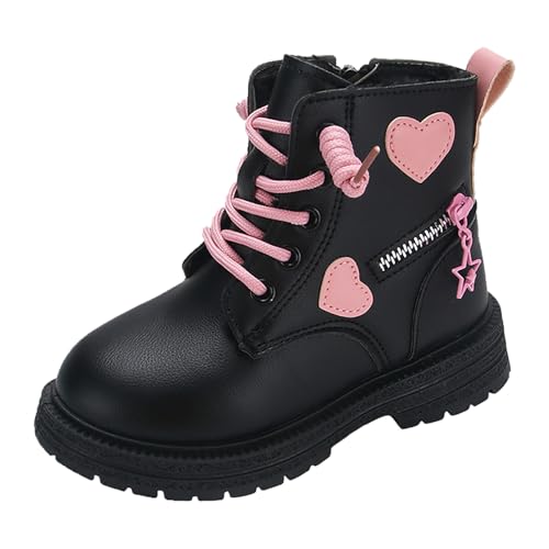 Girls Ankle Boots Lace up Sie Zipper Combat Booties Lug Sole Chunky Heel Boots Winter Wram Fuax Fur Lined Dress Shoes
