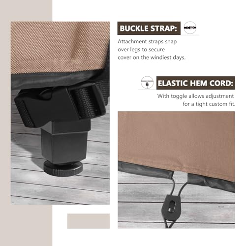 Ultcover PD-32547 Rectangular Patio Heavy Duty Table Cover - 600D Tough Canvas Waterproof Outdoor Dining Table And Chairs General Purpose Furniture Cover Size 111L X 74W X 28H Inch thumb #3